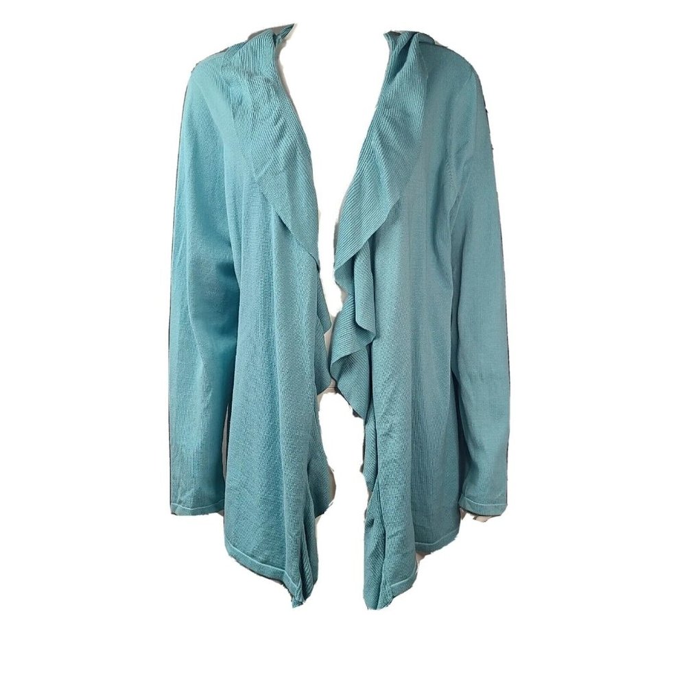 Charter Club Cardigan Sweater Womens 1X Solid All‎ Blue Long Sleeve Open Front